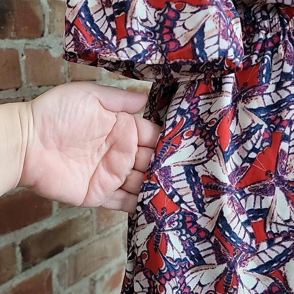 Happy X Nature Kate Hudson Phoenix Butterfly Ruffled Red Mini Dress XXS - Picture 4 of 15